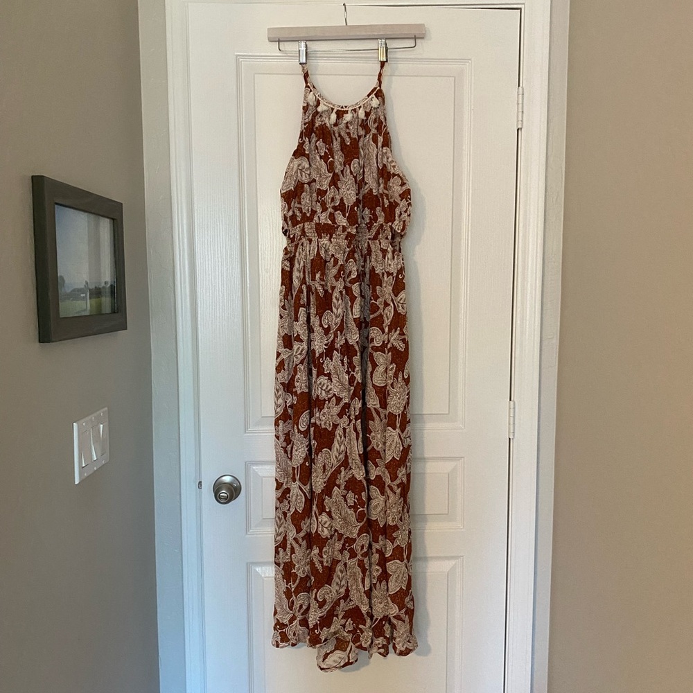 Burnt orange printed tank dress